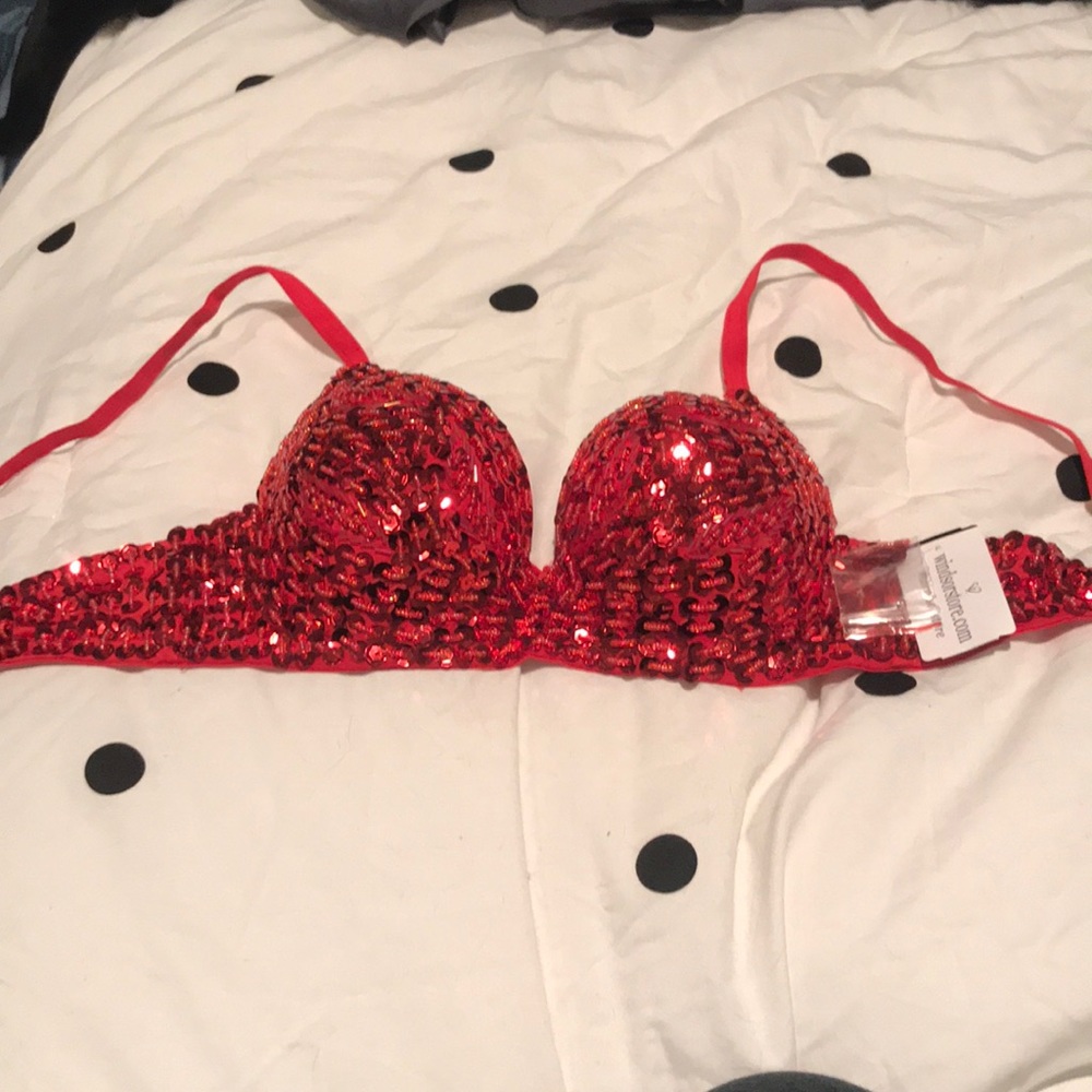 Sequined red bra